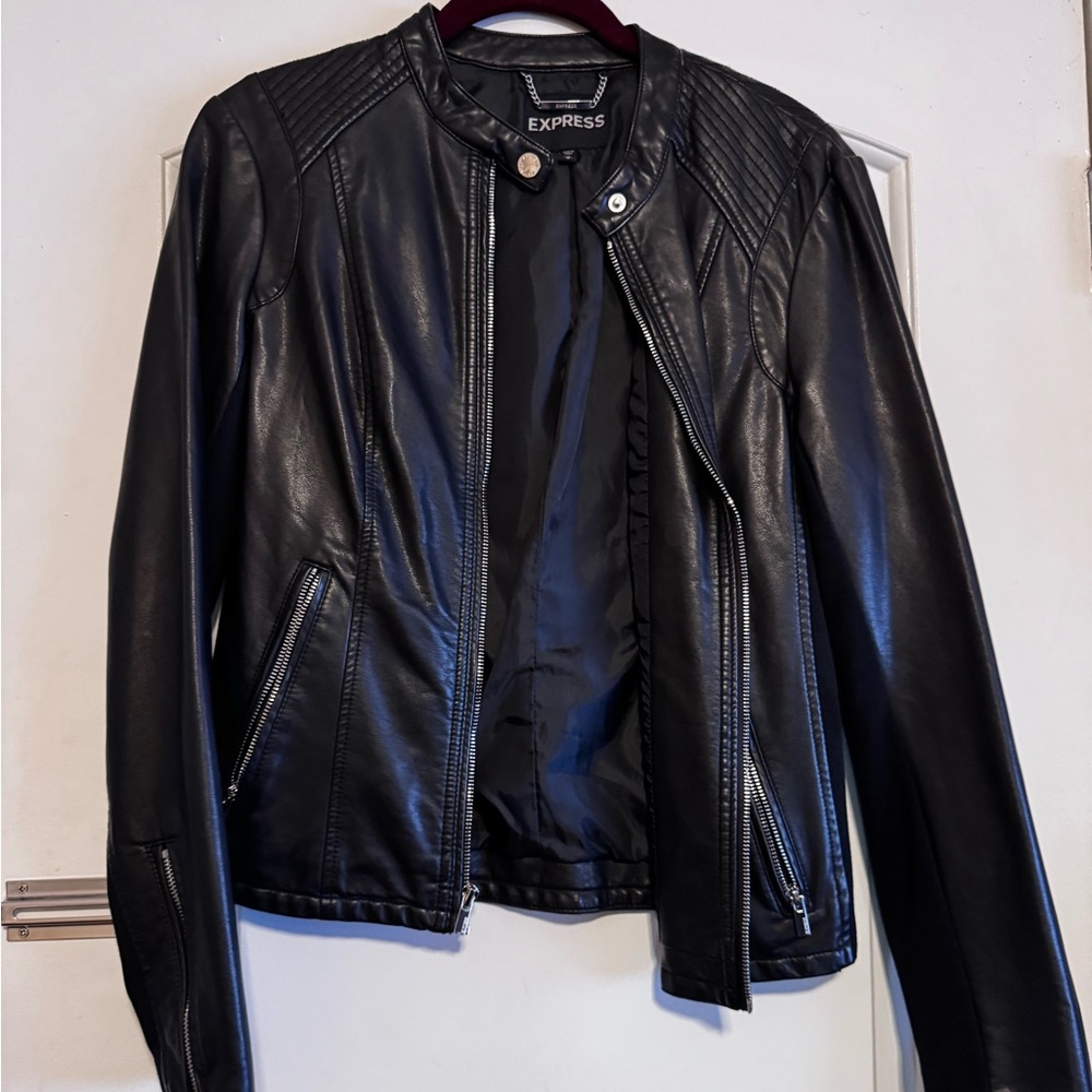 EXPRESS Quilted Black Faux Leather Moto Biker Jacket